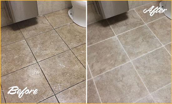 Before and After Picture of a Vancouver Restroom Tile and Grout Cleaned to Remove Soil