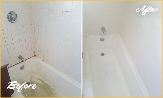 Sir Grout Caulks this Troutdale to Repair Cracks Before and After Picture of a Troutdale Bathtub Caulked to Repair Cracks