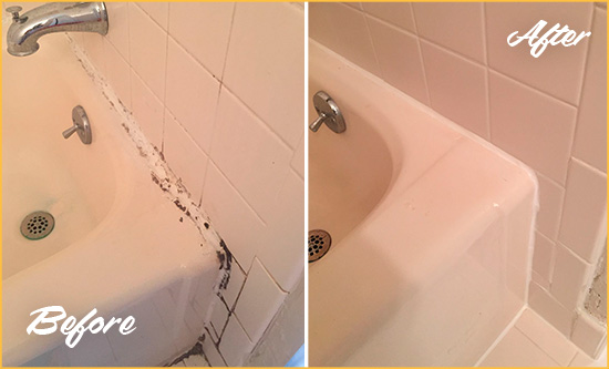 Sir Grout Caulks this Troutdale Bathroom Sink Caulked to Fix a DIY Proyect Gone Wrong Before and After Picture of a Troutdale Bathroom Sink Caulked to Fix a DIY Proyect Gone Wrong