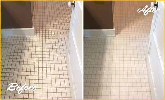 Before and After Picture of a Heisson Bathroom Floor Sealed to Protect Against Liquids and Foot Traffic