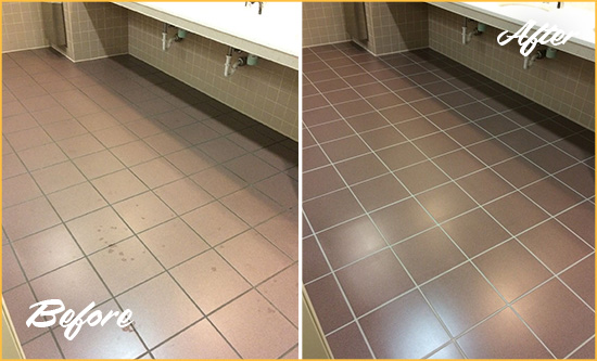 Before and After Picture of a Heisson Restroom Sealed to Help Protect Against Scratches