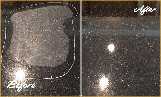 Before and After Picture of a Ridgefield Hard Surface Restoration Service on a Granite Countertop to Remove Scratches