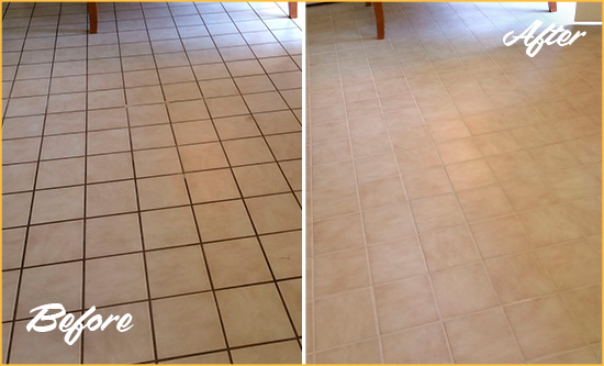 Before and After Picture of Amboy Ceramic Tile Grout Cleaned to Remove Dirt