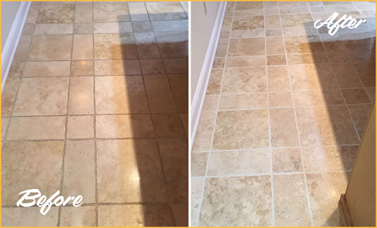 Before and After Picture of Amboy Kitchen Floor Grout Cleaned to Recover Its Color