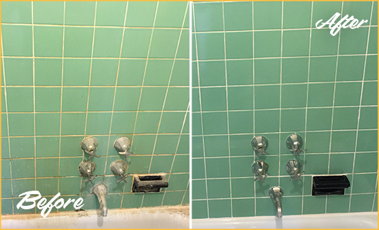 Before and After Picture of a Vancouver Bath Tub Grout Sealed to Avoid Water Damage