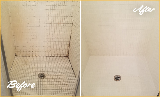 Before and After Picture of a Vancouver Bathroom Grout Sealed to Remove Mold