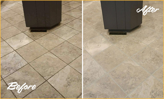Before and After Picture of a Vancouver Kitchen Floor Grout Sealed to Remove Stains