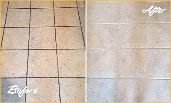Before and After Picture of a Troutdale Ceramic Floor Cleaned to Remove Soil
