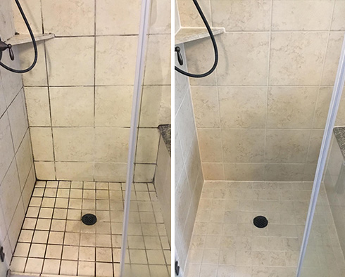 Shower Stall Before and After a Service from Our Tile and Grout Cleaners in Vancouver
