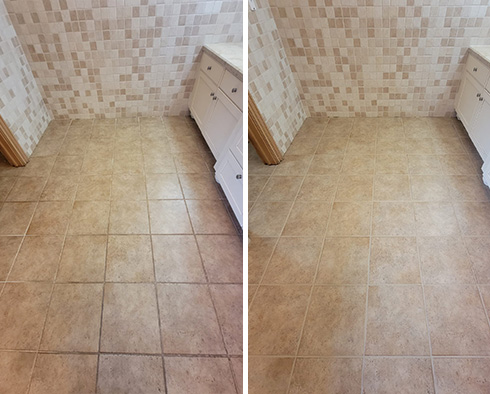 Bathroom Floor Before and After a Grout Cleaning in Vancouver