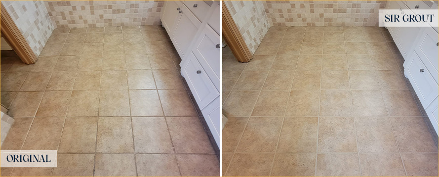 Bathroom Floor Before and After a Grout Cleaning in Vancouver