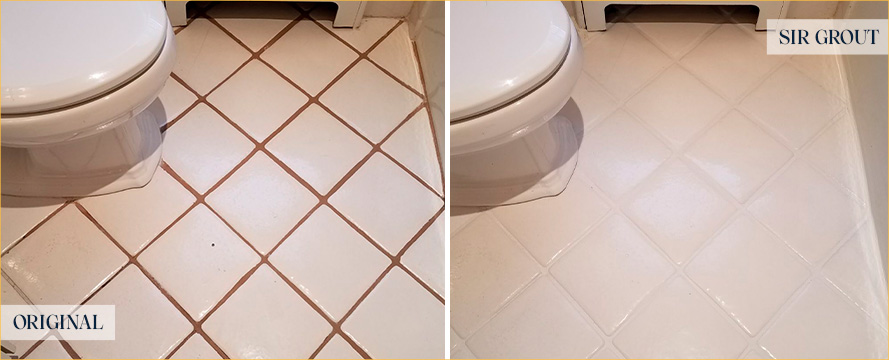 Bathroom Floor Before and After a Grout Cleaning in Camas, WA