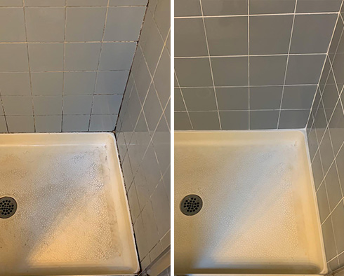 Tile Shower Before and After a Grout Cleaning in Vancouver