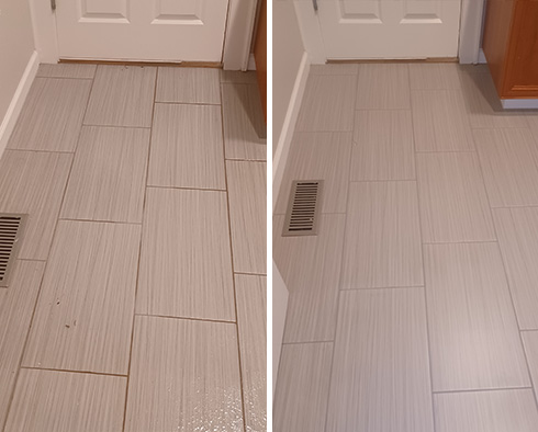 Tile Floor Before and After a Grout Cleaning in Vancouver