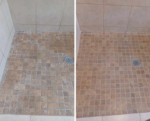 Shower Before and After Our Vancouver Tile and Grout Cleaners Job