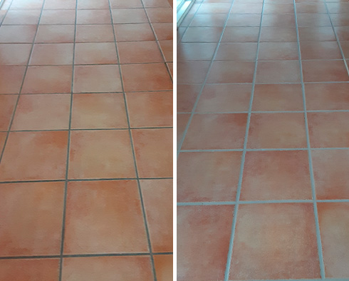Floor Before and After a Grout Cleaning in Vancouver, WA