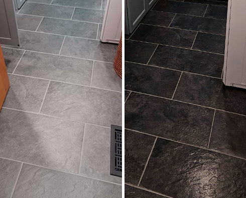 Floor Before and After a Tile Cleaning in Vancouver, WA 