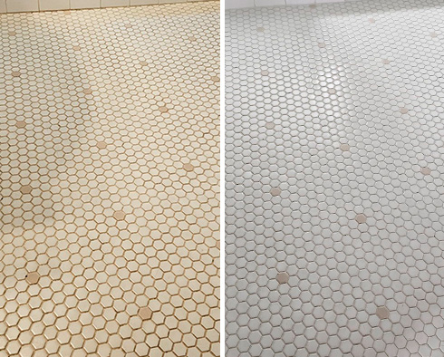 Bathroom Floor Before and After a Grout Cleaning in Portland, OR