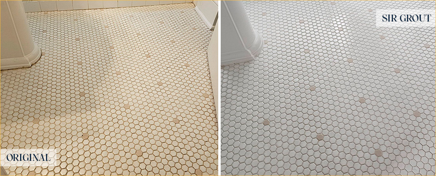 Bathroom Floor Before and After an Excellent Grout Cleaning in Portland, OR
