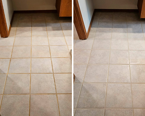 Floor Before and After a Grout Sealing in Vancouver, WA
