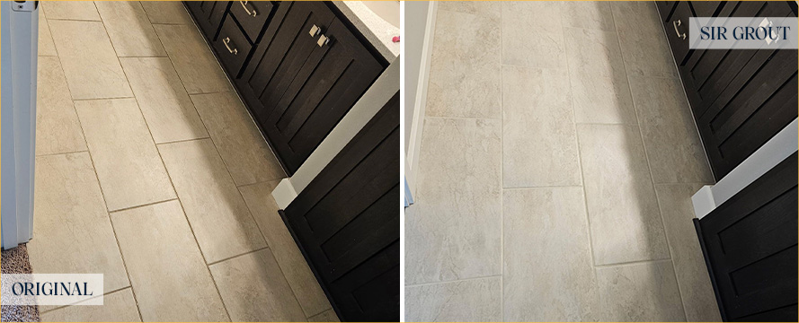 Bathroom Floors Before and After Our Ridgefield Grout Sealing Service