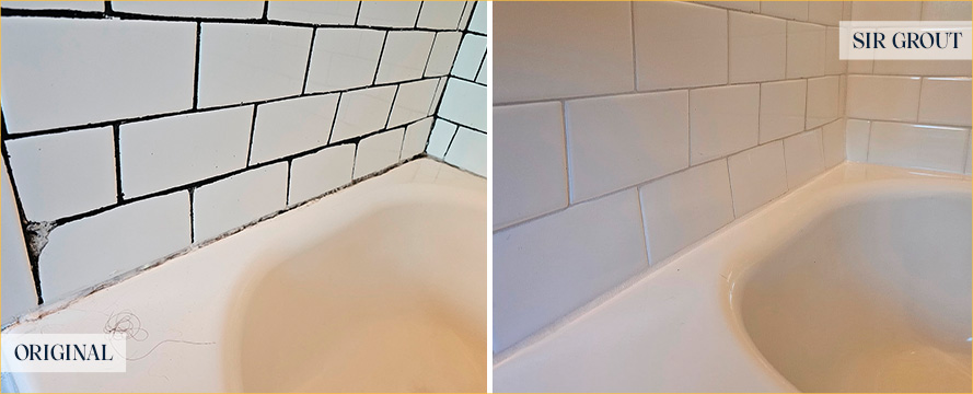 Shower Before and After a Superb Grout Recoloring in Portland, OR