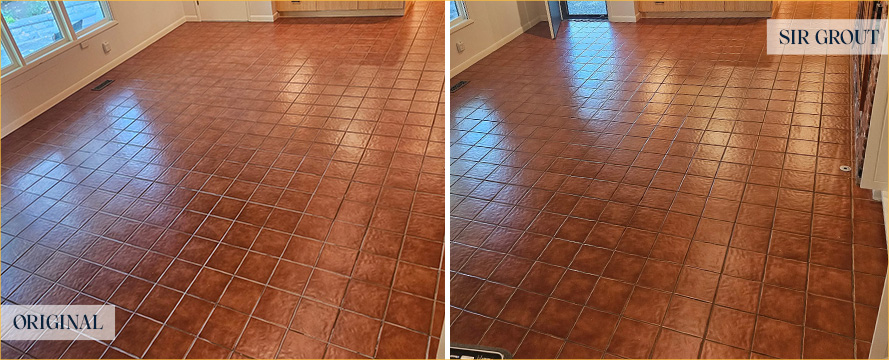 Terracotta Floor Before and After Our Portland Grout Sealing Service