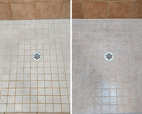 Shower Before and After a Grout Cleaning in Vancouver, WA