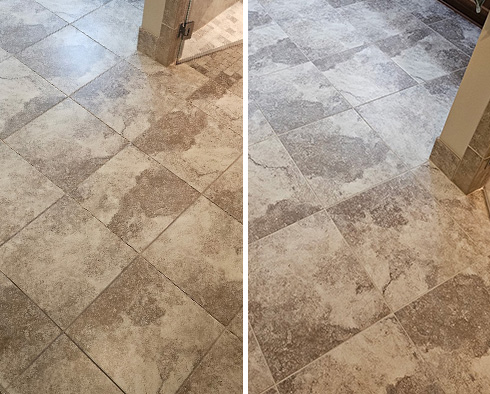Tile Floor Before and After a Grout Sealing in Camas