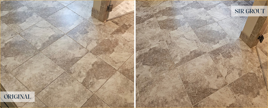 Tile Floor Before and After a Grout Sealing in Camas